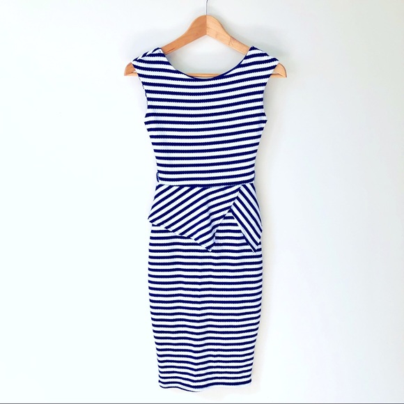 Striped Peplum Midi Dress - Picture 1 of 9